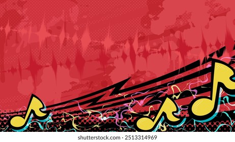 Music image red background illustration_hip hop_graffiti_street_musical notes_16:9