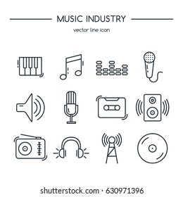 Music industry icons line set. Vector illustration.