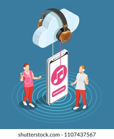 Music industry isometric concept with cloud storage symbols vector illustration