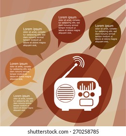 Music infographic with retro radio on vintage background , Flat design.Vector EPS 10