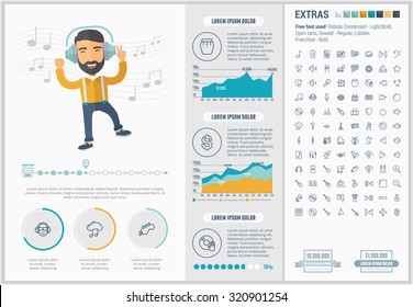 Music infographic template and elements. The template includes illustrations of hipster men and huge awesome set of thin line icons. Modern minimalistic flat vector design.