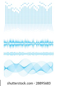 Music inspired background in blue with sound waves and equalizer graph