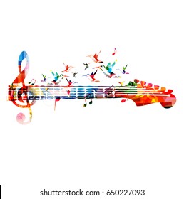 Music instrument background. Colorful guitar neck isolated vector illustration