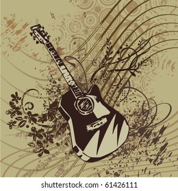 Music instrument background with a guitar.