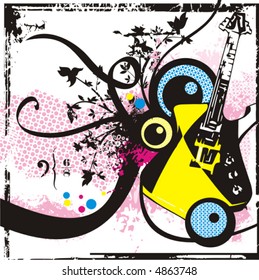 Music instrument background series, vector illustration an electric guitar with grunge details.