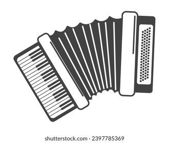 Music instrument of black line set. A minimalist black outline showcases the classic elegance of an accordion, symbolizing the soulful harmony of music. Vector illustration.