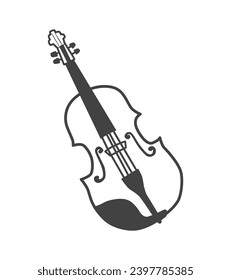 Music instrument of black line set. An artistic black outline portrayal of a violin, capturing the essence of musical serenity. Vector illustration.