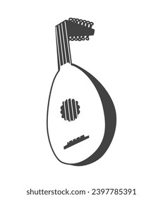 Music instrument of black line set. A captivating black outline drawing of a bandure symbolize the joy and harmony of music. Vector illustration.