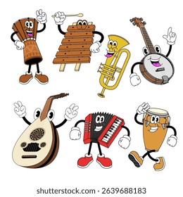 Music Instrument Cartoon Character Set