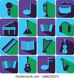 music instrument color icon set with shadows. 