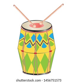 Music instrument colorful festive drum with drumsticks design.