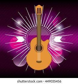 Music and Instrument concept represented by guitar icon over blurred background. Colorfull and flat illustration. 