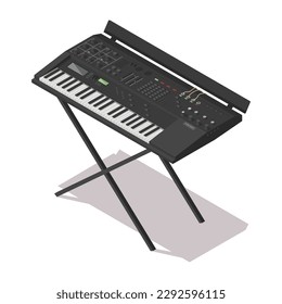 Music instrument electric synthesizer isolated on white background. Isometric 3d element in vector design style for concert show, musical performance. Acoustic sound device button. Vector illustration