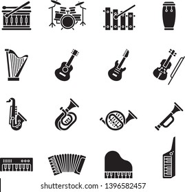 Music instrument flat icon set with white background.