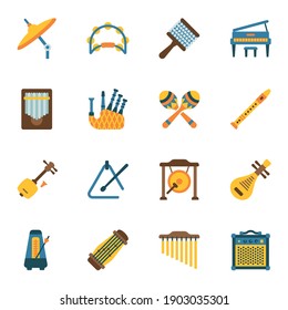 Music instrument flat icons set 2 with white background.