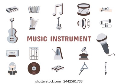 Music Instrument Flat Vector Illustration Icon Sticker Set Design Materials