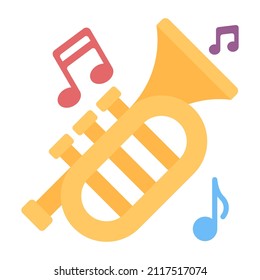 Music Instrument Icon, Flat Design Of Cornet

