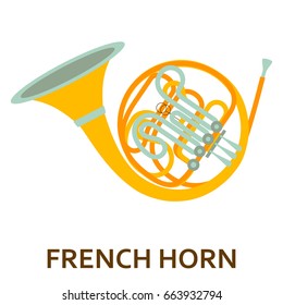 Music Instrument Icon. French Horn. Vector Flat Illustration