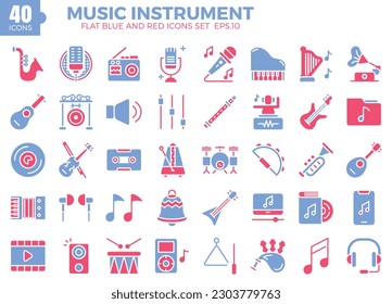 Music Instrument icon set (flat). 
The collection includes web design, application design, UI design.
