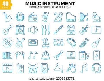 Music Instrument icon set (gradient outline). 
The collection includes web design, application design, UI design.
