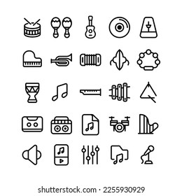 Music Instrument Icon Set with Outline Style