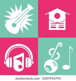 music, instrument, icon, vector, concert, graphic, notes, logo, band, festival, trumpet, retro, background, design, isolated, illustration, party, white, education, sign, guitar, set, piano, 