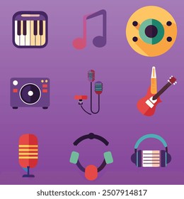 music, instrument, icon, vector, concert, graphic, notes, logo, band, festival, trumpet, retro, background, design, isolated, illustration, party, white, education, sign, guitar, set, piano, 