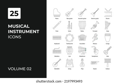 Music Instrument icons collection. Set contains such Icons as accordion, acoustic guitar, bass guitar, and more