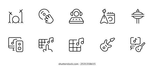 music instrument icons, guitar, dj, drum, music icons, vector Editable Stroke. Line, Solid, Flat Line, and Suitable for Web Page, Mobile App, UI, UX design.