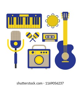 MUsic Instrument Icons. Musical Instrument Vector in blue and yellow colour