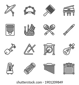 Music instrument icons set  with white background. Thin line style stroke vector.