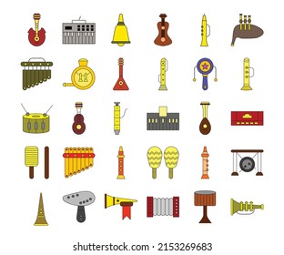 Music instrument icons set with white background. Thin Line Style stock vector.