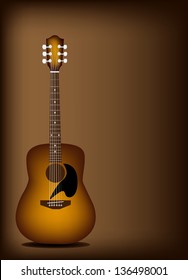 Music Instrument, An Illustration of Acoustic Guitar on Beautiful Vintage Dark Brown Background with Copy Space for Text Decorated