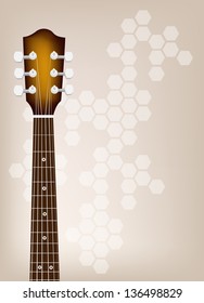 Music Instrument, An Illustration of Acoustic Guitar Bridge on Beautiful Vintage Brown Background with Copy Space for Text Decorated