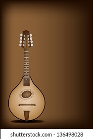 Music Instrument, An Illustration of A Beautiful Antique Bluegrass Mandolin on Beautiful Vintage Dark Brown Background with Copy Space for Text Decorated