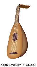 Music Instrument, An Illustration of A Beautiful Antique Bluegrass Mandolin on White Background