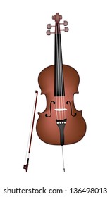 Music Instrument, An Illustration of A Beautiful Cello and Bow on White Background
