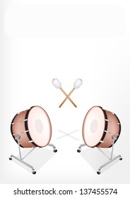 Music Instrument, An Illustration of A Beautiful Retro Style Classical Bass Drum on Stand with Drumsticks 