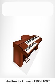 Music Instrument, An Illustration Brown Color of Vintage Pipe Organ with White Label for Copy Space and Text Decorated 