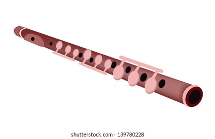 Music Instrument, An Illustration Brown Color of Vintage Piccolo Flute Isolated on White Background 