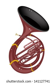 Music Instrument, An Illustration Brown Color of Vintage Sousaphone Isolated on White Background 