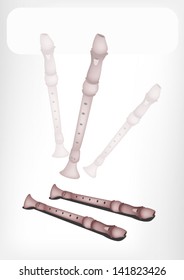 Music Instrument, An Illustration Brown Color of Wooden Recorder with White Label for Copy Space and Text Decorated 