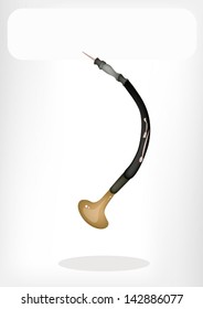 Music Instrument, An Illustration Brown Color of Vintage Oboe da Caccia with White Label for Copy Space and Text Decorated 
