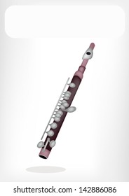 Music Instrument, An Illustration Brown Color of Vintage Symphonic Piccolo with White Label for Copy Space and Text Decorated 