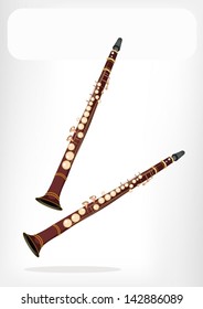 Music Instrument, An Illustration Brown Color of Vintage Clarinet with White Label for Copy Space and Text Decorated 