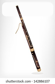 Music Instrument, An Illustration Brown Color of Vintage Classical Bassoon with White Label for Copy Space and Text Decorated 