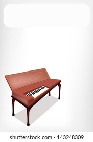 Music Instrument, An Illustration Brown Color of Vintage Clavichord with White Label for Copy Space and Text Decorated 