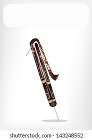 Music Instrument, An Illustration Brown Color of Vintage Classical Contrabassoon with White Label for Copy Space and Text Decorated 