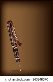 Music Instrument, An Illustration Brown Color of Vintage Classical Contrabassoon on Beautiful Dark Brown Background with Copy Space for Text Decorated  