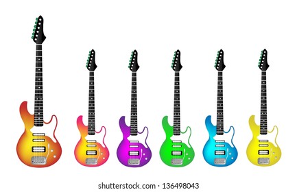 Music Instrument, An Illustration Collection of Colorful Electric Guitars of Heavy Metal or Rock and Roll in Red, Pink, Purple, Green, Blue and Yellow Colors